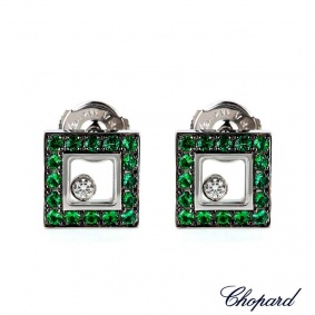Chopard 18k W/G Happy Diamonds Emerald Earrings 83/2896-1007